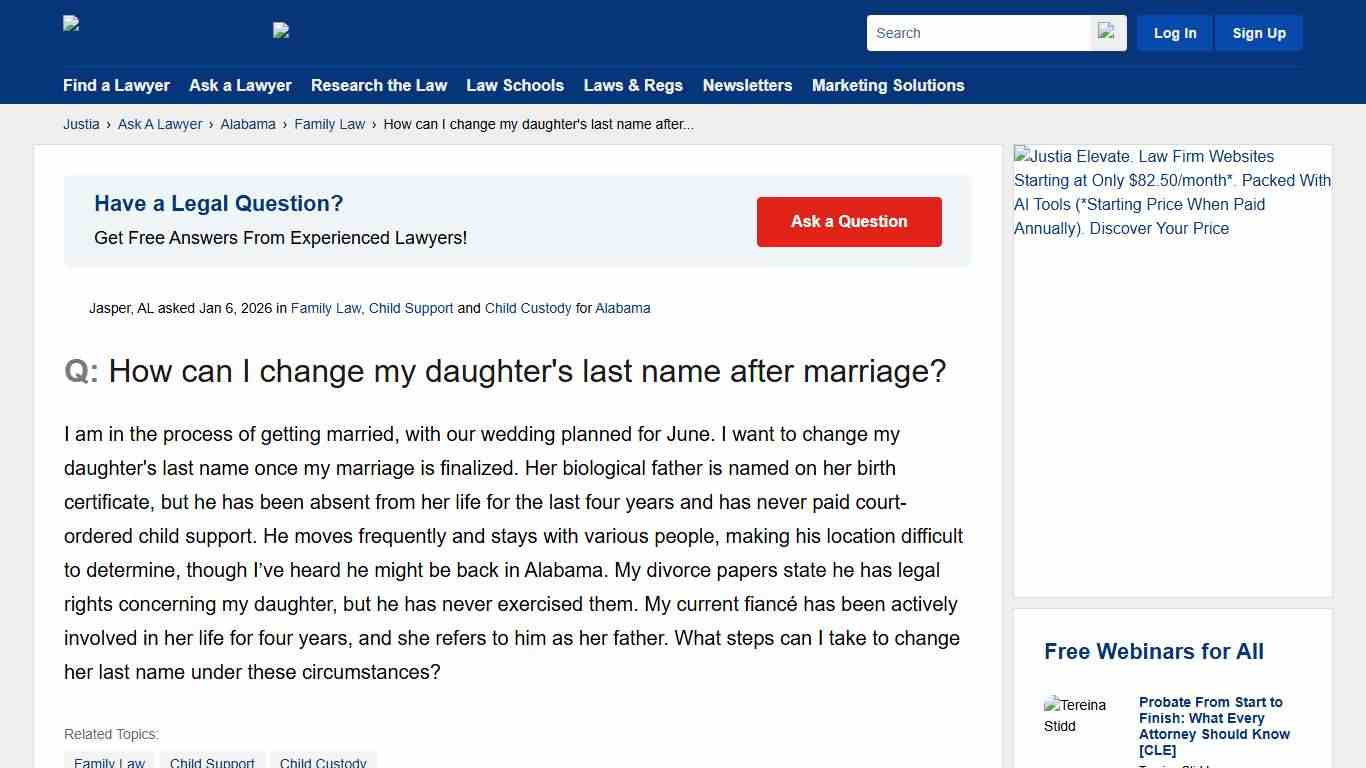 How can I change my daughter's last name after marriage? - Alabama Family Law Questions & Answers - Justia Ask A Lawyer