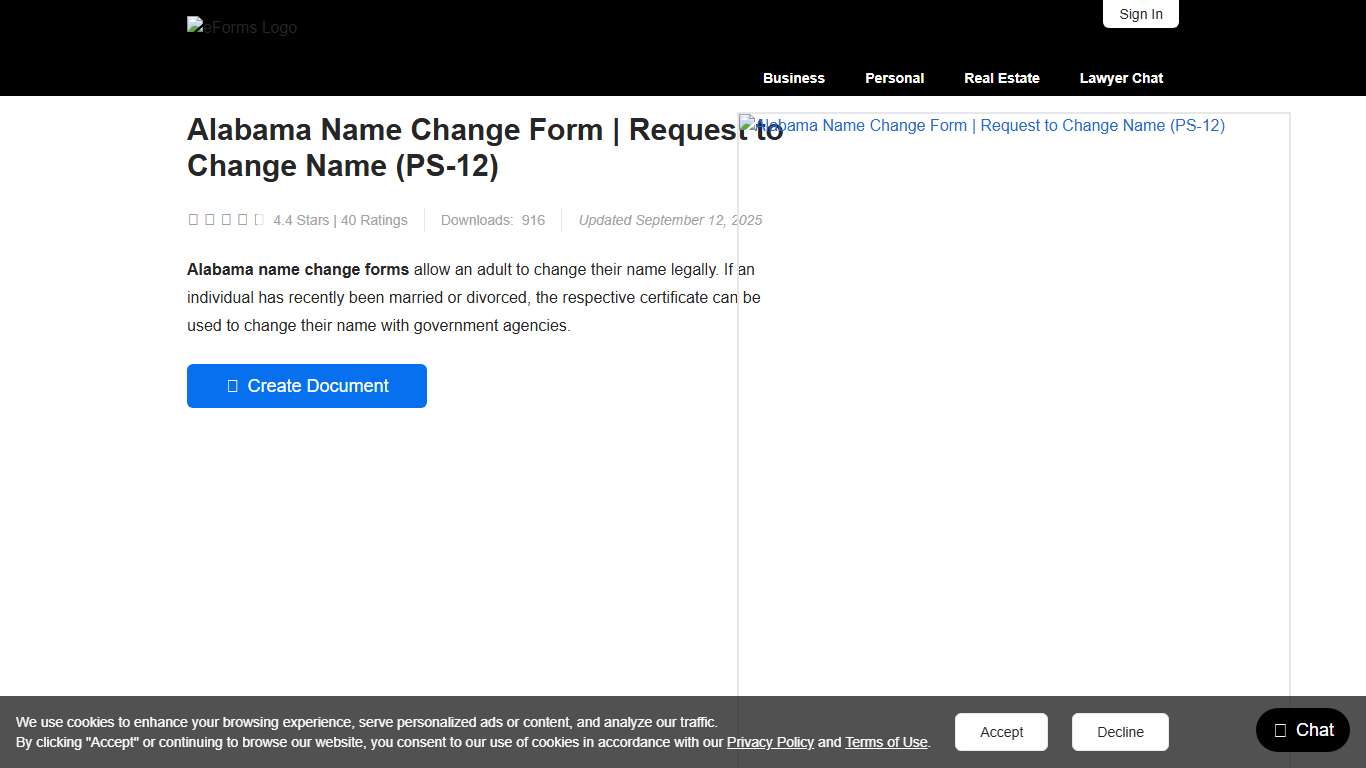 Free Alabama Name Change Form Request to Change Name (PS-12) - PDF – eForms
